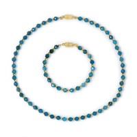 Set Aus Vergoldetem Silber Mit Neonblauem Apatit