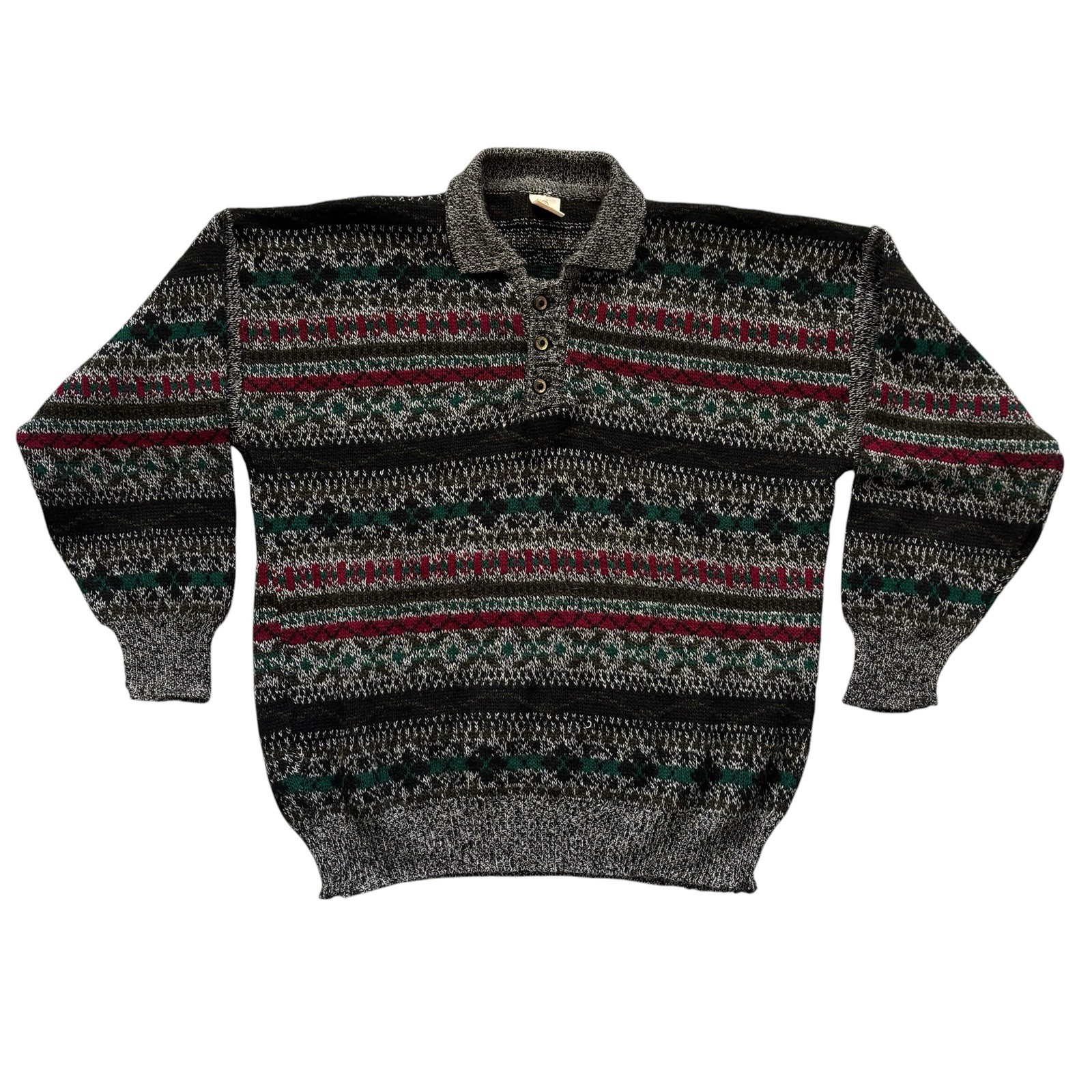Mens Vintage 80s Patterned Polo Jumper Retro Indie Mod Large 44" image 2