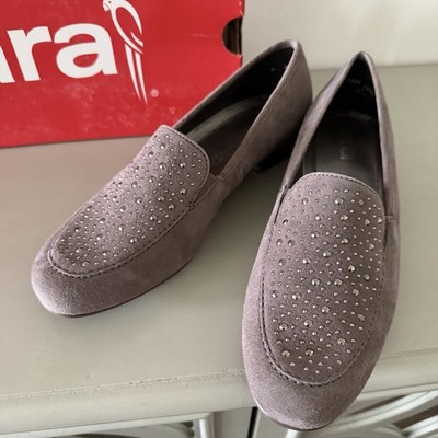 ara Kendall Womens 6.5 Suede Loafers Studded Grey Luxe