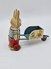 Vintage J Chein & Co. Easter Bunny Rabbit Pushing Cart Tin Litho Toy