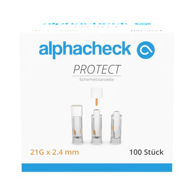 alphacheck PROTECT Sicherheitslanzette 21G x 2.4 mm | Packung (100 Stück)