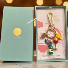True To Form Wine Bottle, Glass, Cheese, Cork, Handbag Charm Keychain New In Box