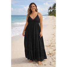 Audrey Parks Francescas Maxi Dress Womens Large Black Crochet Lace Tiered