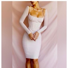 House of CB Freyja Pink Satin Ruched Body-Con Mini Dress XS