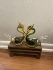 MURANO Art Glass SWAN Two Figurine Green Gold