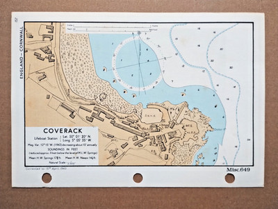 Coverack, Cornwall - 1943 Vintage Admiralty Royal Navy Map (Seller Ref E5)