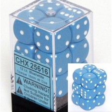 Chessex Dice - Opaque 16mm D6 Dice Light blue/White Pips 12 count 