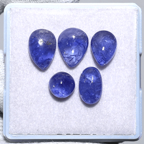 Lotto pietre preziose cabochon tanzanite naturale di lusso blu ~ 5 pezzi alta qualità 7,7 mm-12 mm - Foto 4 di 9