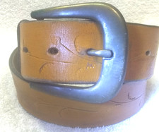 Sears Brown Latico Leather Belt Women Sz 28 1.75 W Engraved Flower Pattern Great