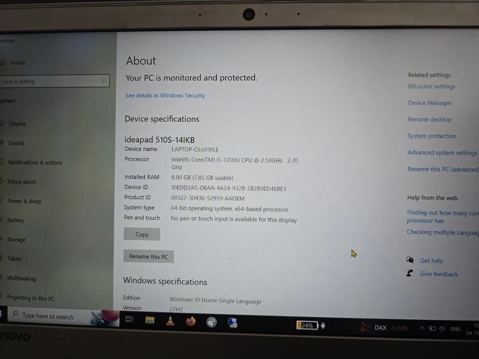 Lenovo IdeaPad 510S 14" | Intel Core i5-7200U | 8GB RAM | FHD IPS | Ohne Charger - Bild 4 von 4