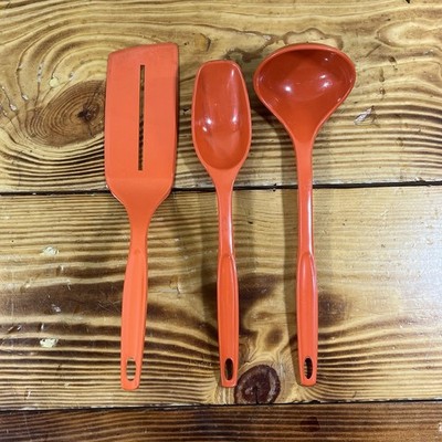 Vintage Foley Orange Utensils Slotted Spoon Ladle & Spatula Lot Set Of 3