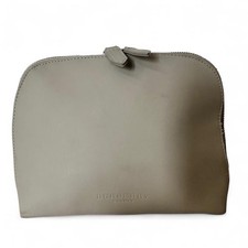 Burberry Beauty Stone Gray Leather Cosmetic Bag Pouch Travel Case Authentic