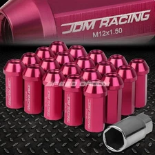 JDM CLOSED-END ALUMINUM PINK 20 LUG NUTS SET+ADAPTER M12X1.5 25MM OD/50MM TALL