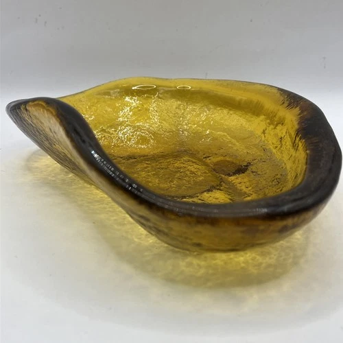 Vintage Blenko Freeform Ashtray Trinket Tray Dish Amber Art Glass 8”