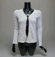 Auth Burberry Teen Cardigan Top Knit Mesh Nova Check White Sz 14 years 158cm XS