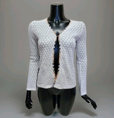 Auth Burberry Teen Cardigan Top Knit Mesh Nova Check White Sz 14 years 158cm XS