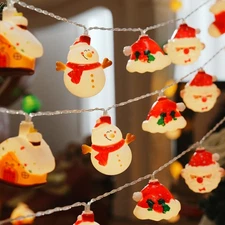 10ft 20 LED Battery Operated Santa and Snowman Christmas Element String Light...