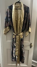 Reversible Silk Robe - Black Paisley  Gold - L/XL