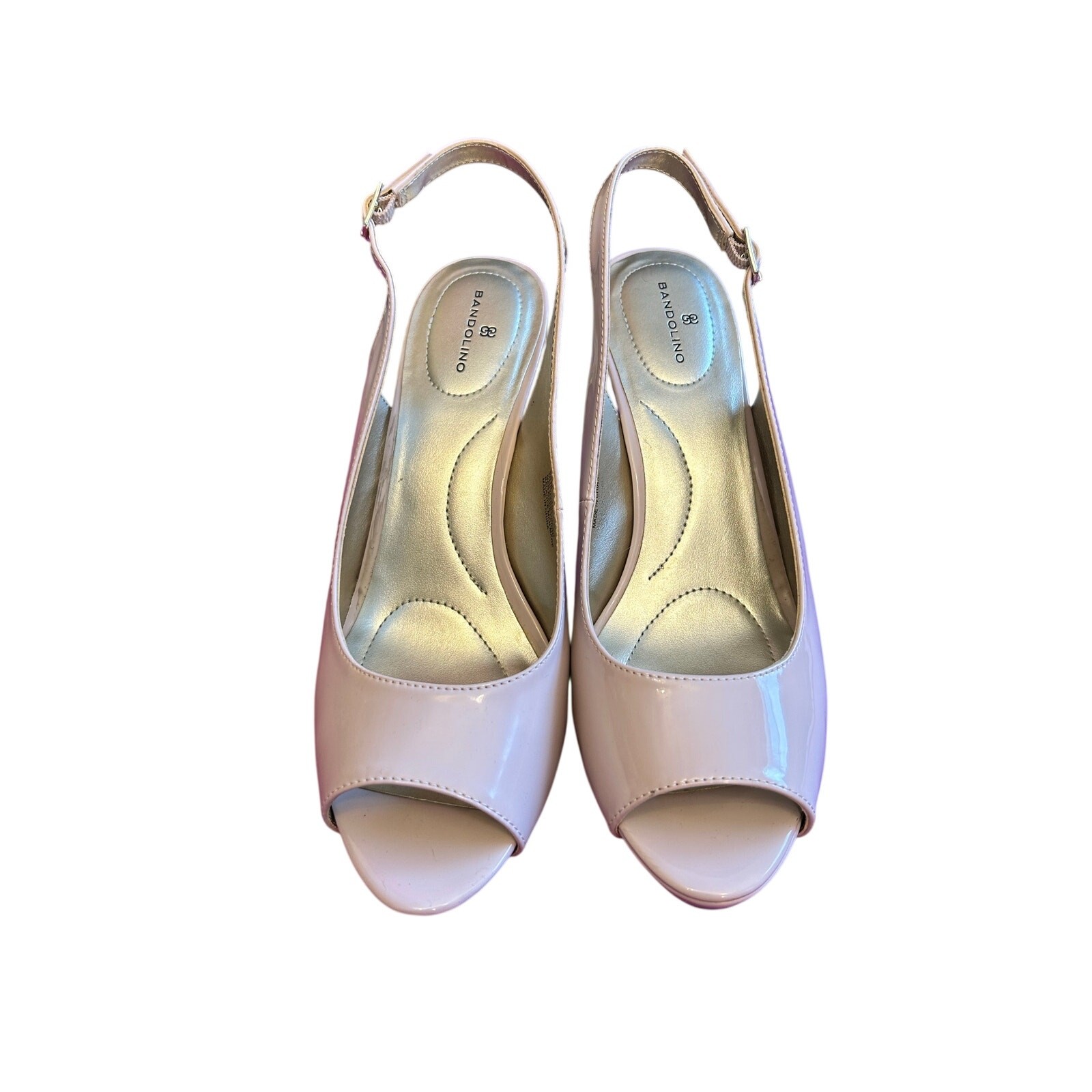 Bandolino Shiny Nude Peep Toe Slingback Pumps Size 9.5M