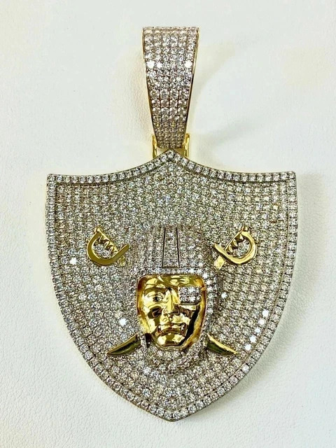 3ct Round Tester D/vvs1 Moissanite Raiders Shield Pendant 14k Yellow Gold Plated - Product main view