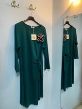 Women's Green Midi Dress Long Sleeve Tie Waist Leopard Flower Brooch Size S/M