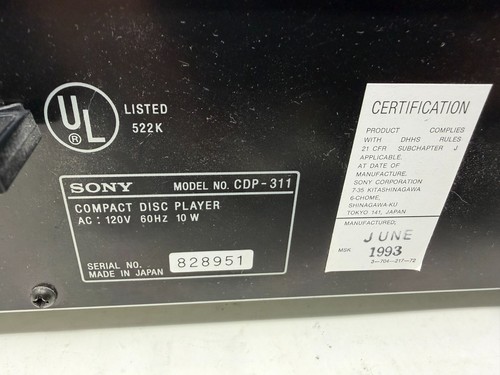 Sony CDP-311 High Density Linear Converter CD Player Japan Tested Working - Picture 10 of 12