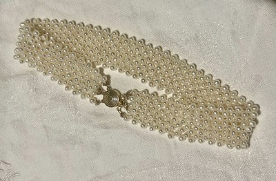 Vintage Art Deco Woven Pearl Wide Collar Necklace  Collier De Chien  14k Clasp