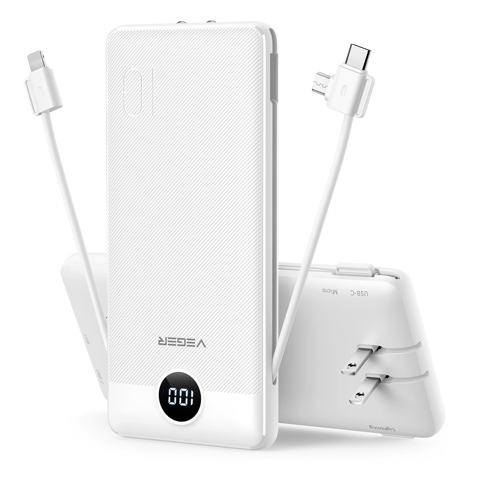 10000mAh Slim Fast Portable Charger with Built-in Cables and Wall Plug for iPhone-image