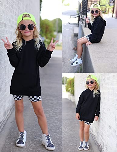 Girls Hoodies Kids Long Pullover Hooded Sweatshirt Long 7-8 Years Black