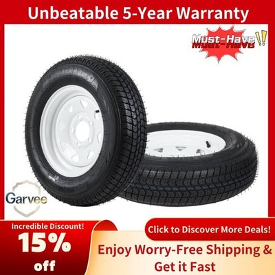 High-Capacity ST205/75D15 Trailer Tire & Wheel Set (2) - 1820LB, 6PR, White 5-Lu