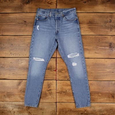 Levis 501 S Jeans 28x28 Damen 00s Blau Regular Skinny Distressed Risse Slim