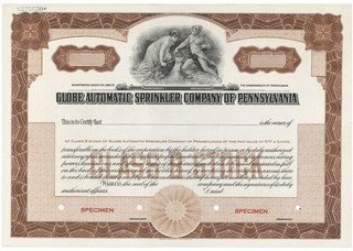 Globe Automatic Sprinkler Company of Pennsylvania. Stock Certificate.