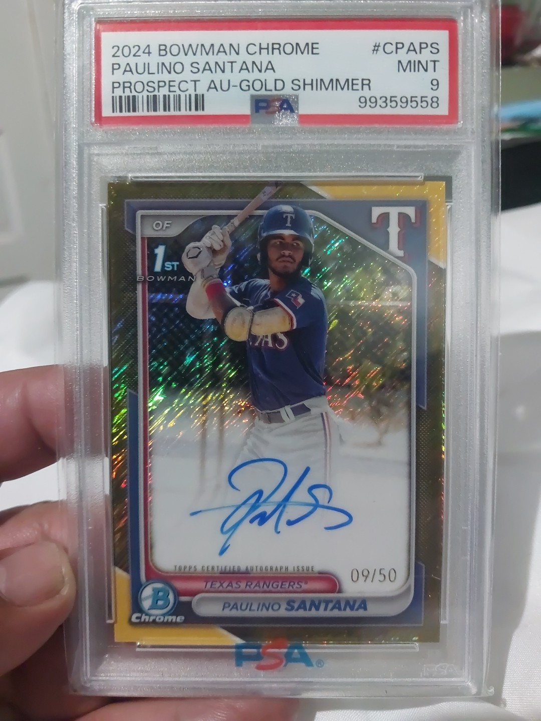 2024 Bowman Chrome Autographs Paulino Santana #CPA-PS Gold Shimmer Refractor/50