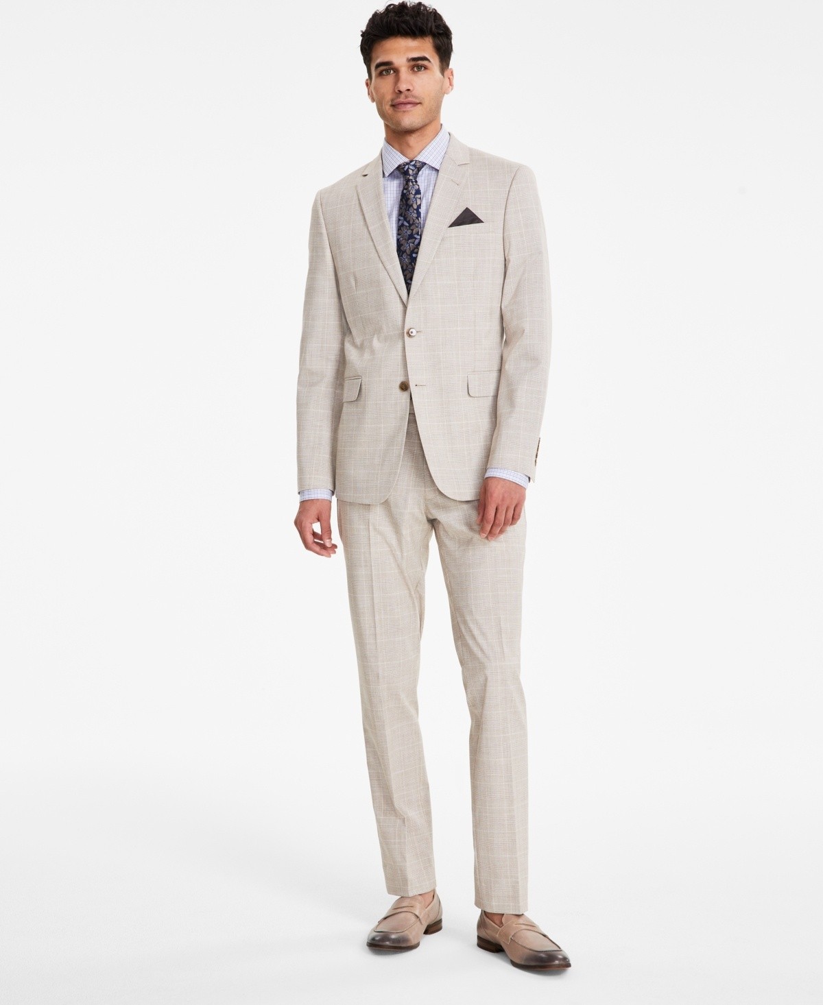 Nick Graham Mens Slim Fit Dress Pants 45 X 32 Tan Plaid NGS4567BLEE 5290₽