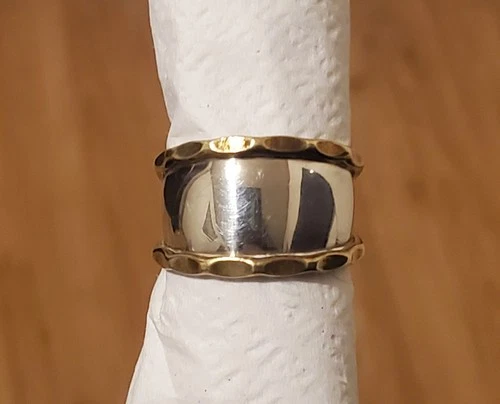 Laton Sterling Silver with Brass Trim Cuff (Open Band) (Adjustable) Vintage Ring