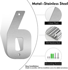 3" 4" 5" 6" 8" Stainless Steel Metal Floating Address Numbers, Silver Metal H...