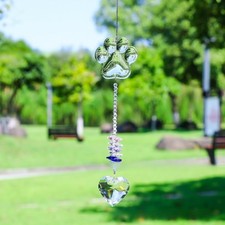 Pet Memorial Glass Sun Catchers 2 PCS Set Paw Print Hanging Decoration