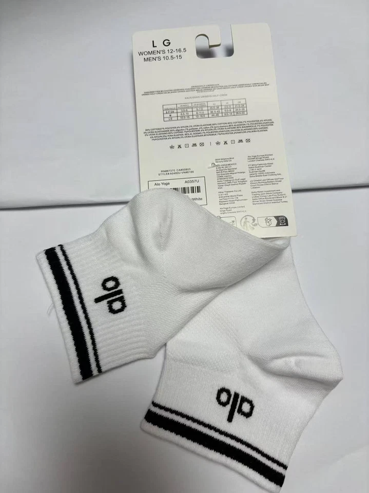 Paquete de 3 calcetines de yoga ALO unisex media tripulación retro negro blanco gris talla L nuevos con etiquetas Foto 2 de 4