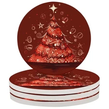 Christmas Tree Coasters for Drinks Set of 4, Ceramic Stone Cup Mat Water Absorb