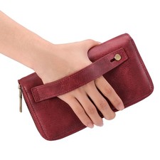 Ladies Long Handheld Zipper Wallet RFID Card Slots Double Soft Leather Wristlet