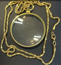 Monocle Loupe Magnifying Glass Necklace Gold Tone 10X
