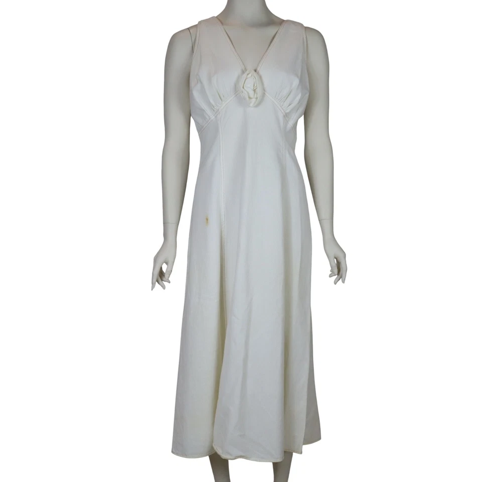 Vestido Midi Vintage DNM Marfim Denim Ponto Ocidental Império Cintura Anos 80 Feminino 12 - Imagem 2 de 4