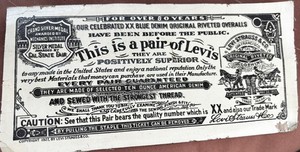 Antique Linen 1927 Levi Jeans Label Original Collector’s Item Almost 100 yrs old