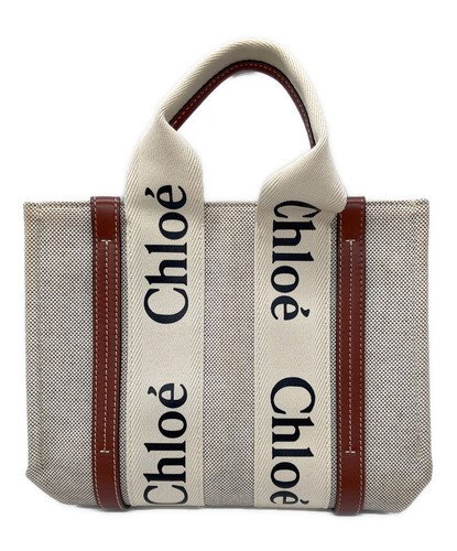 Chloe Woody Beige Canvas Leather 2 Way Tote Bag Logo Italy Auth - Picture 23 of 24
