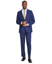 Nautica Mens Modern fit 2 Piece Suit 40 R / 34 Waist Blue Plaid Stretch