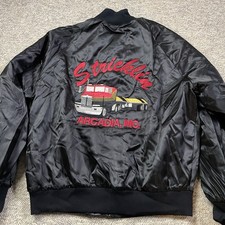 Strickland Arcadia, MO Black Nylon Bomber Jacket Trucker Size Large Made In USA