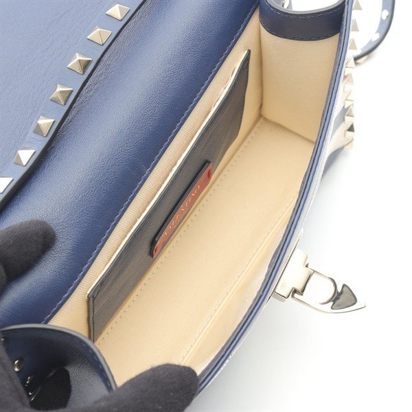 Valentino Shoulder Bag Leather Canvas Navy White Red Women Used Authentic thumbnail 3