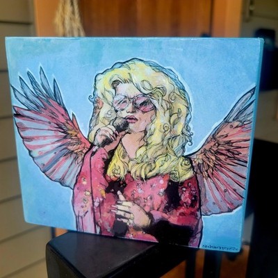 FAIRY Dolly Parton II - tiny printed painting on wood