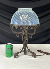 RARE COLLECTORS 1890s Antique TIFFANY & CO Table Lamp LCT Opalescent Swirl Glass