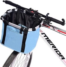 Bike Basket,Small Pets Cat Dog Folding Carrier,Removable Sky Blue